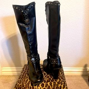 Antonio Melani Black Tall Pull On Boots w/Silver Studs and Buffalo Nickels